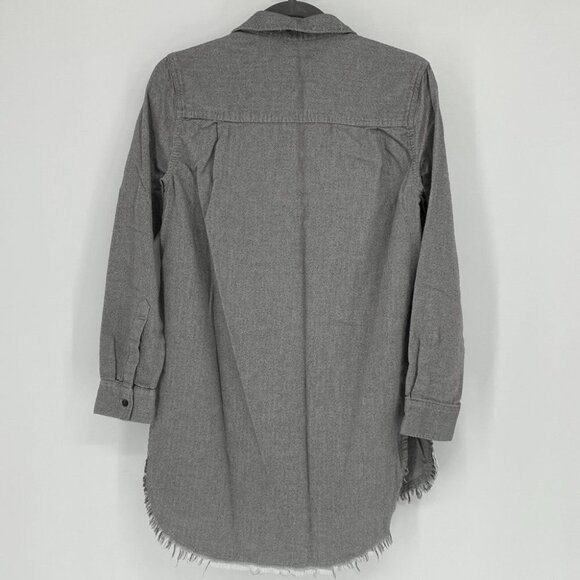 BDG Grey button down slit sides  fringe hem shirt - Picture 2 of 13